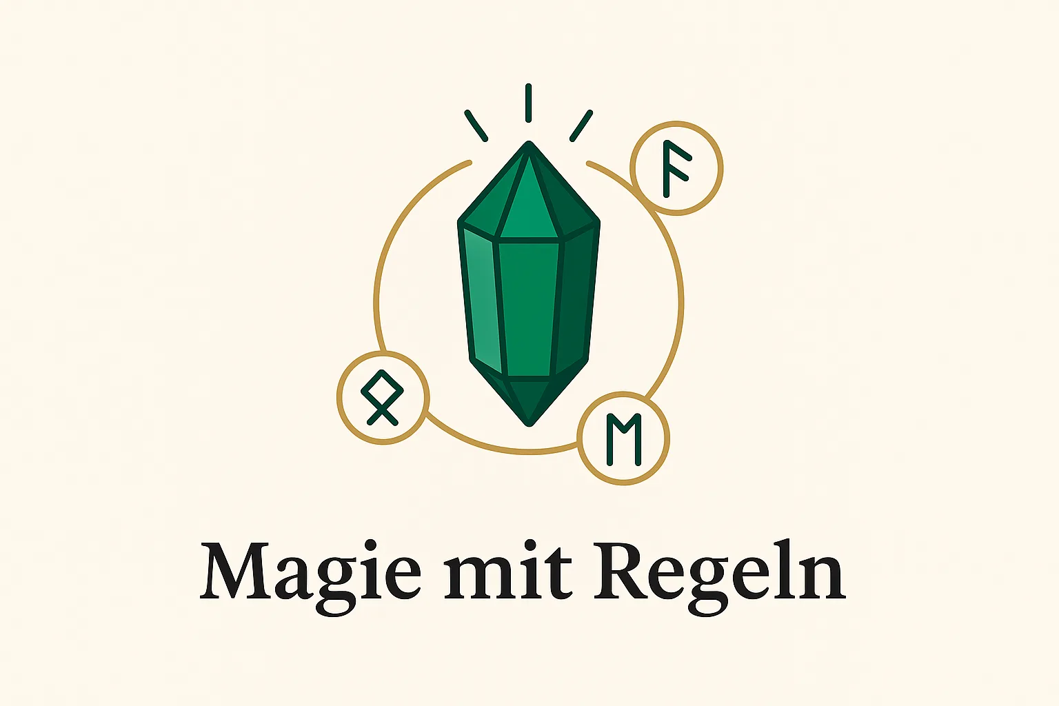 Ein Magiekristall mit Runen im Kreis als Symbol für ein regelbasiertes Magiesystem