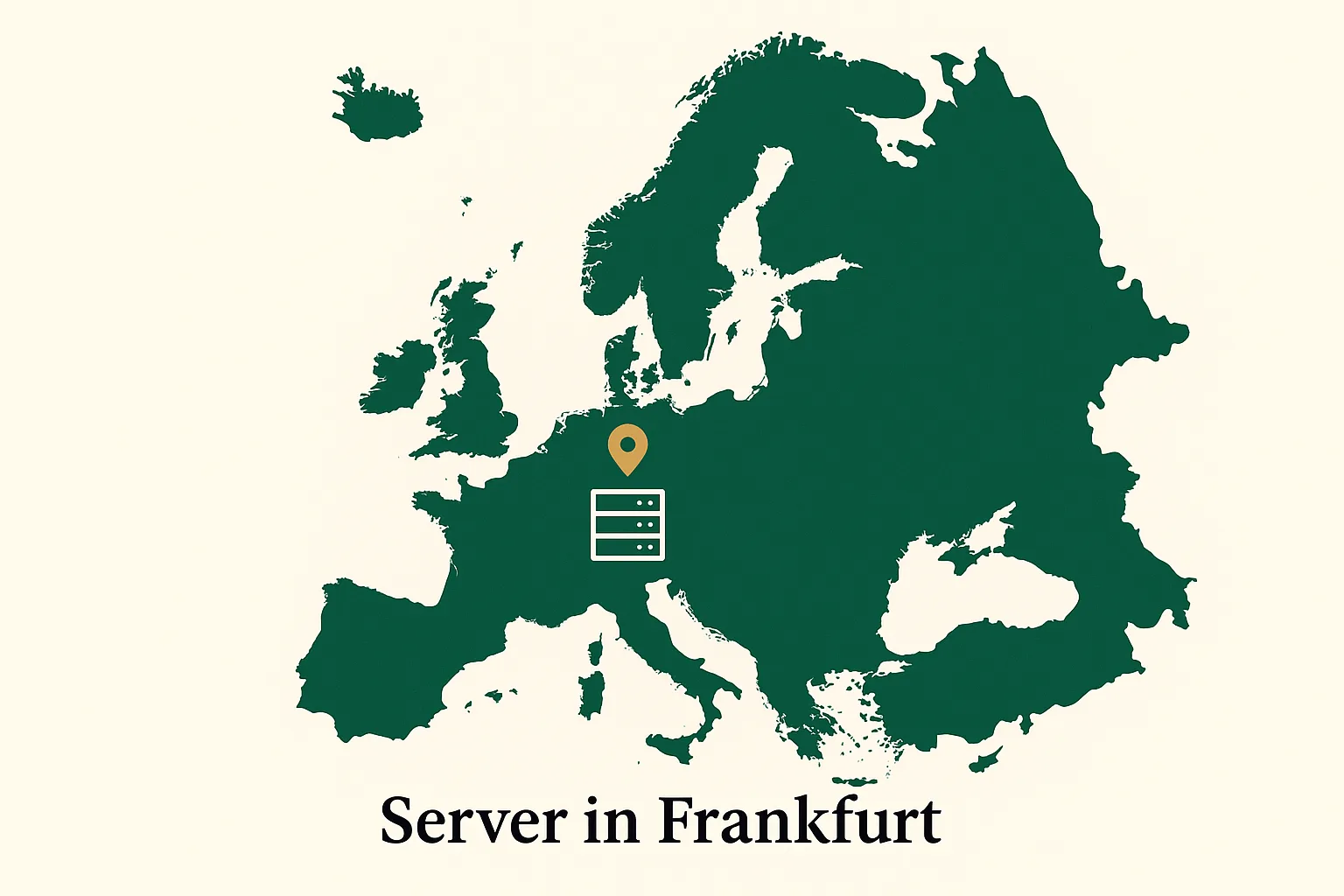 Europakarte mit Server-Standort Frankfurt als Symbol für EU-Datenhaltung