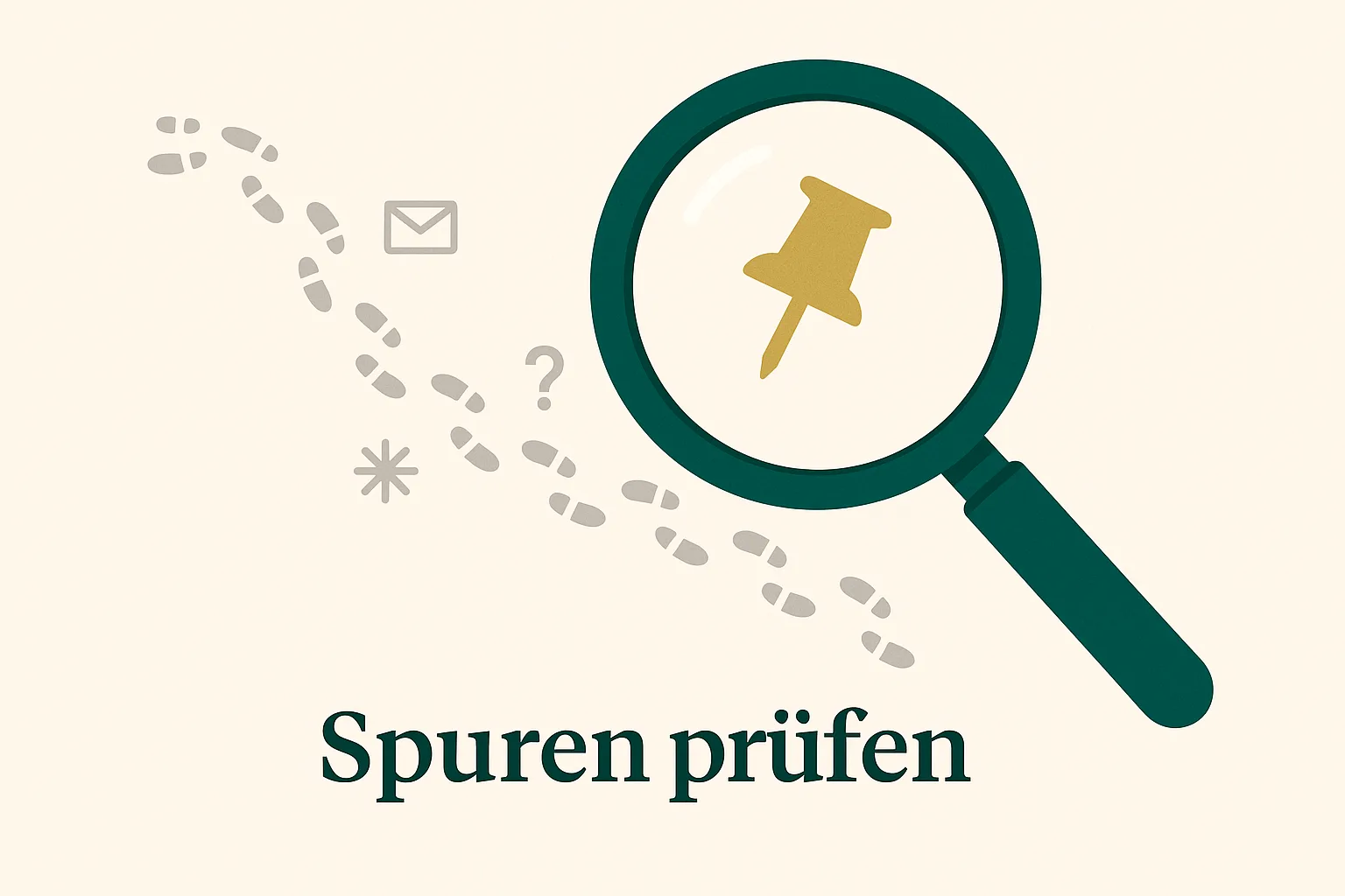 Lupe über einem Spurenpfad als Symbol für die Logikprüfung im Krimi-Lektorat