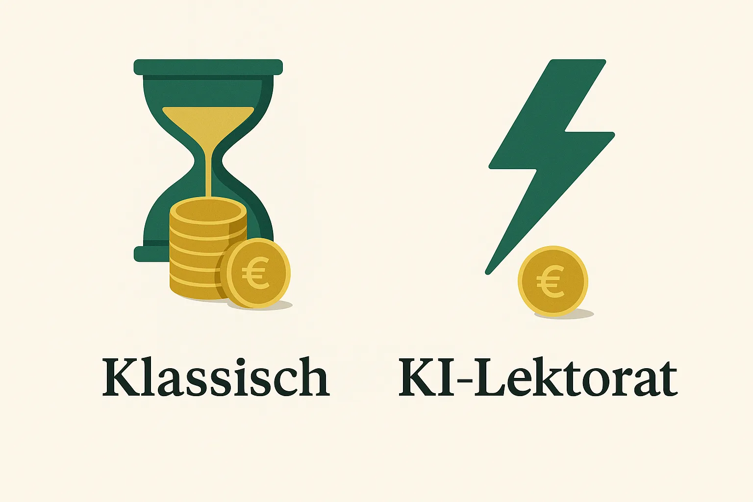 Vergleich klassisches Lektorat und KI-Lektorat nach Kosten und Geschwindigkeit