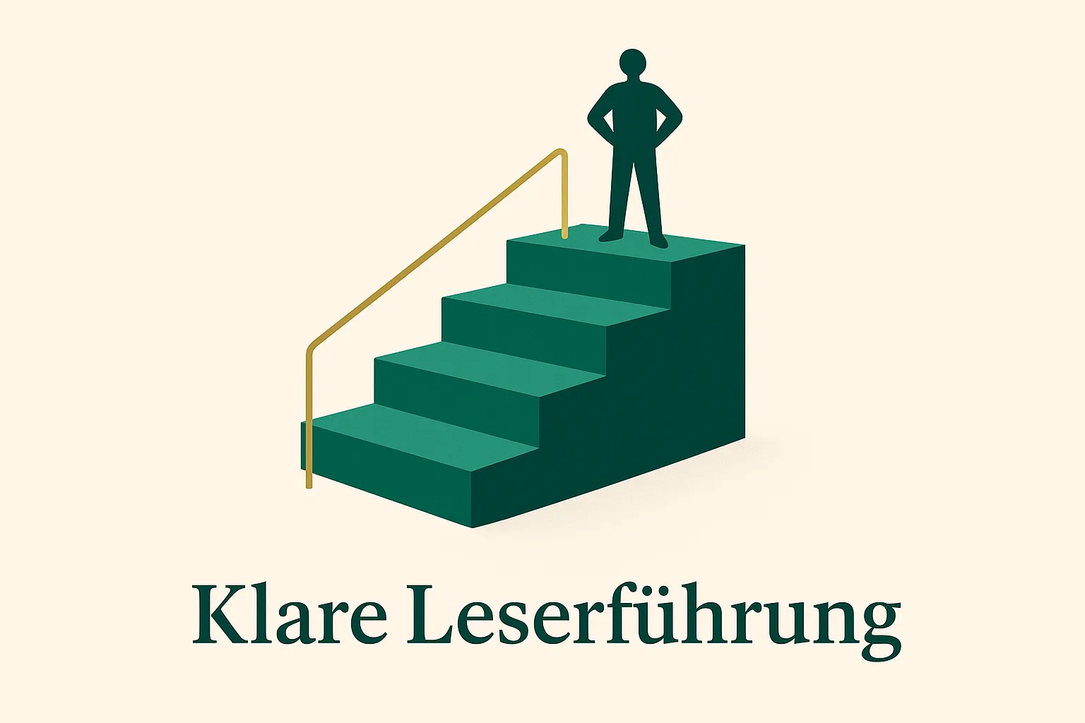 Eine aufsteigende Treppe mit Geländer als Symbol für die klare Leserführung in einem Sachbuch