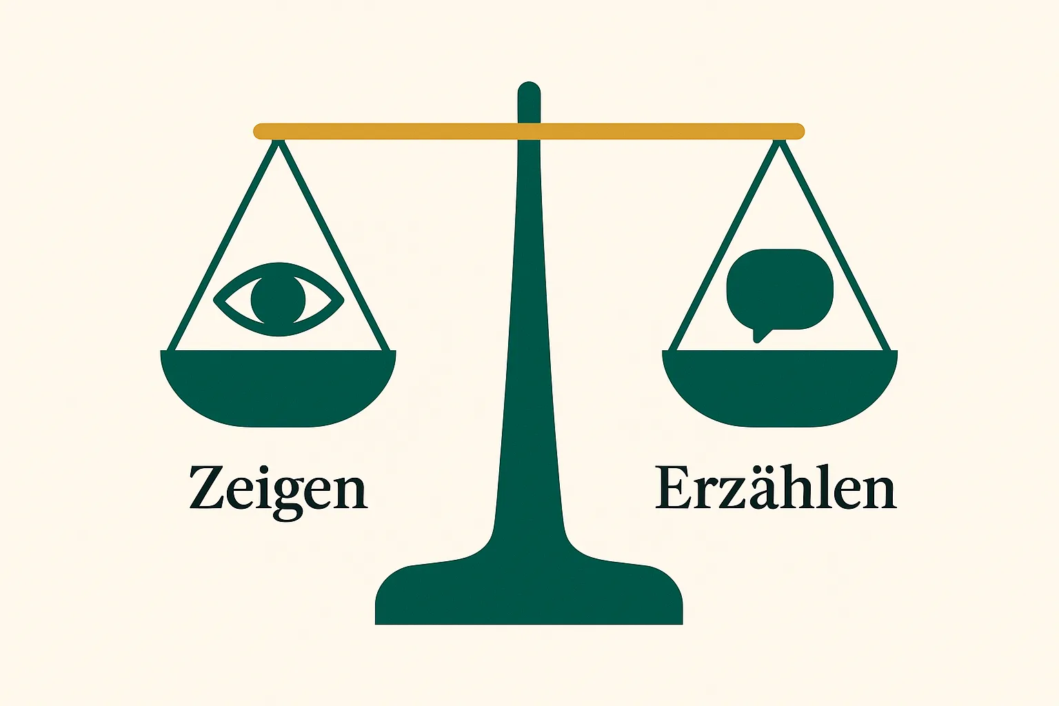 Eine ausbalancierte Waage zwischen Zeigen und Erzählen